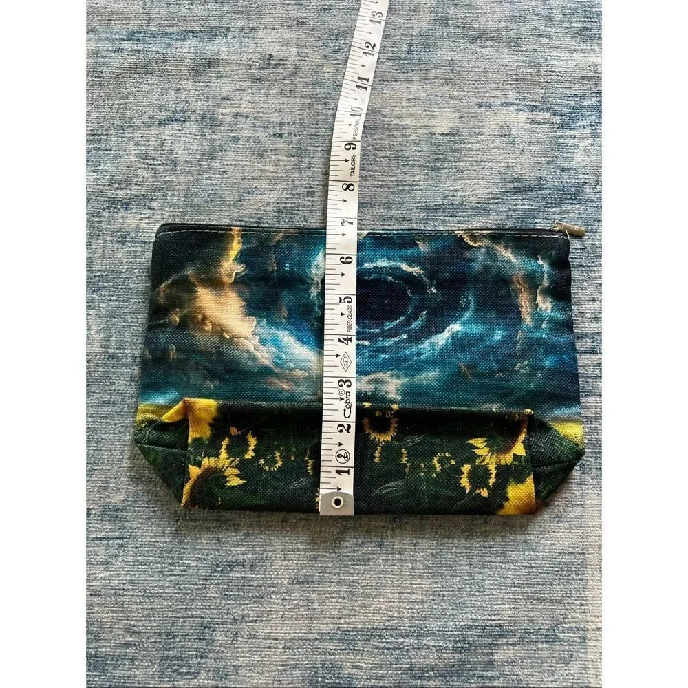 Sunflower Field Vortex Cotton Canvas Small Makeup Bag Travel Toiletry Pouch